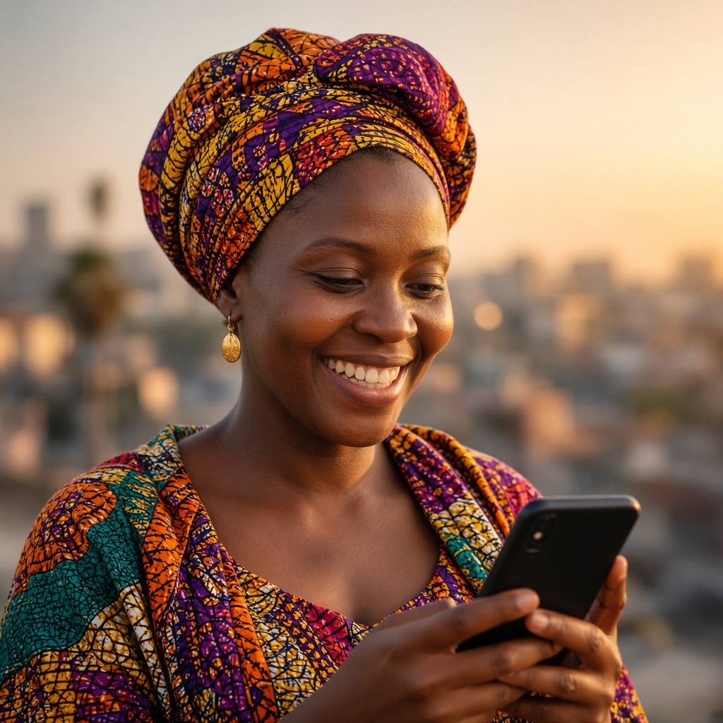 Parent smiling at a smartphone