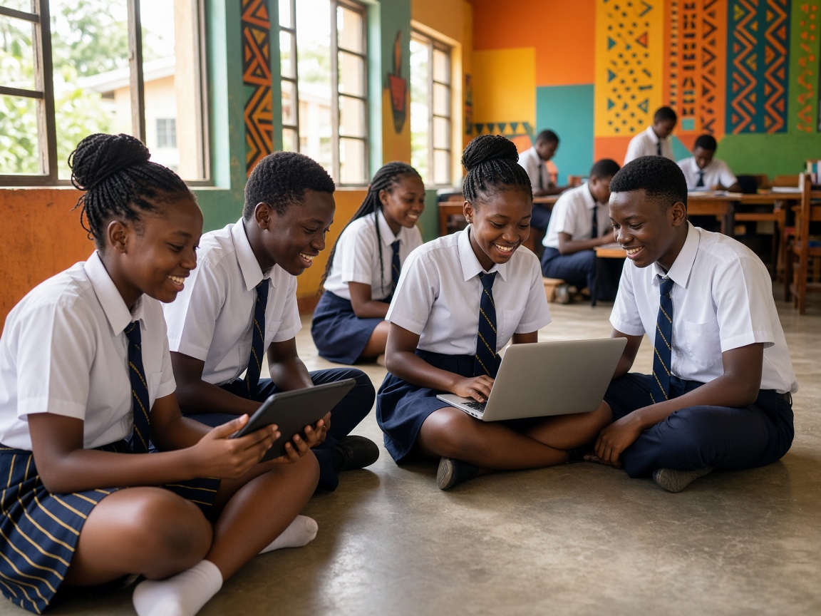 Students learning together in a bright classroom